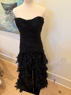 Jovani Black Strapless Ruffle Tiered Evening Gown